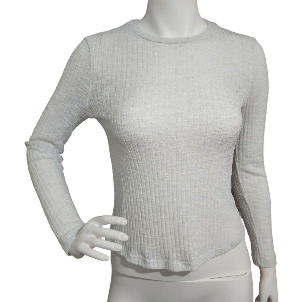 Intimately Free People Sheer Ribbed Knit Long Sleeve Top Ivory White